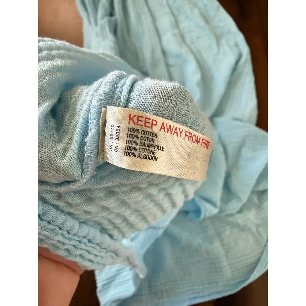 Anthropologie Strapless Tiered Gauze Cotton Maxi Dress Blue Sz M